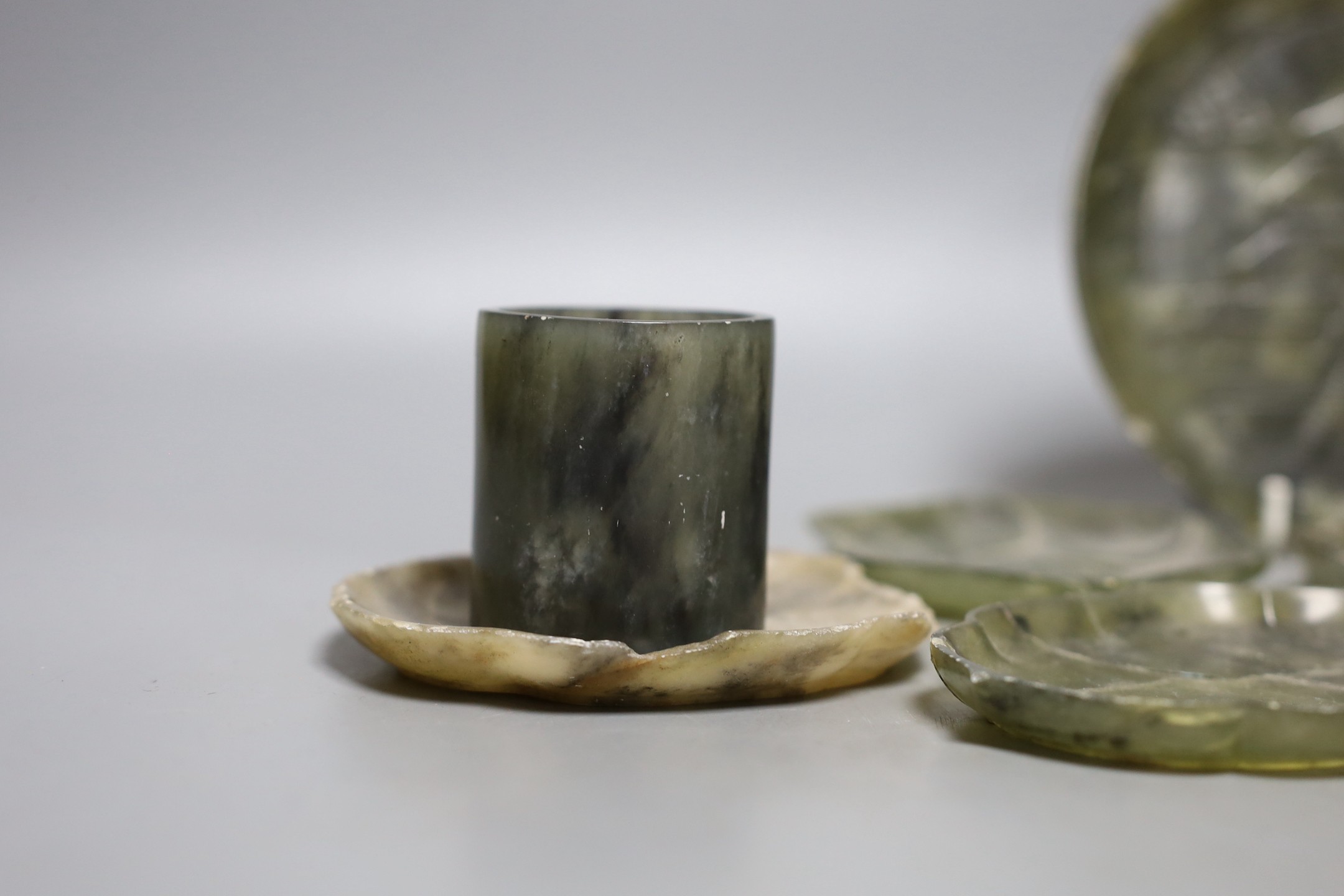 Nine carved Chinese soapstone items